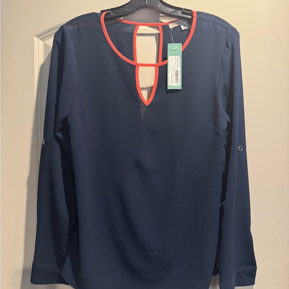 41 Hawthorn Blue and Orange Cut Out Long Sleeve Blouse